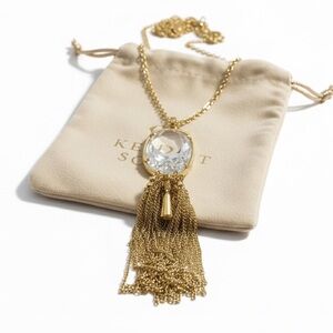 Kendra Scott Rayne Gold Toned Necklace with chiseled clear stone, Pendant Tassel